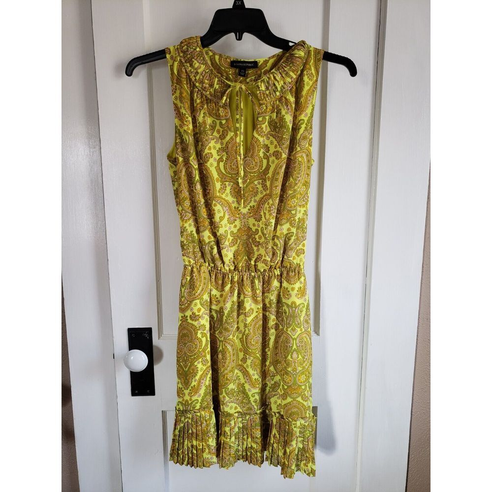 banana republic‎ summer dress pleaded yellow woman xs